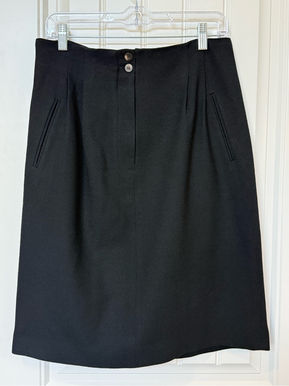 VTG Rena Rowan Black Pencil Skirt with Front Button Detail 100% Wool made in USA
